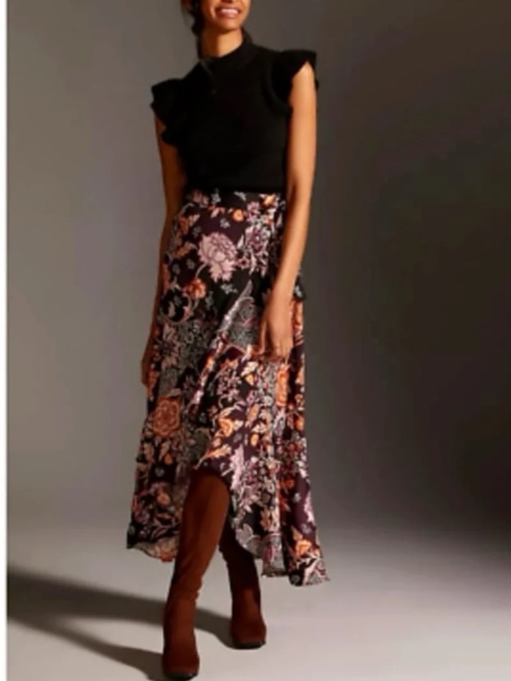 Anthropologie Maeve Ruffled True Wrap Floral Flowy Maxi Skirt size Medium - Picture 9 of 12